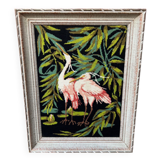 Large vintage canvas “Pink flamingos”