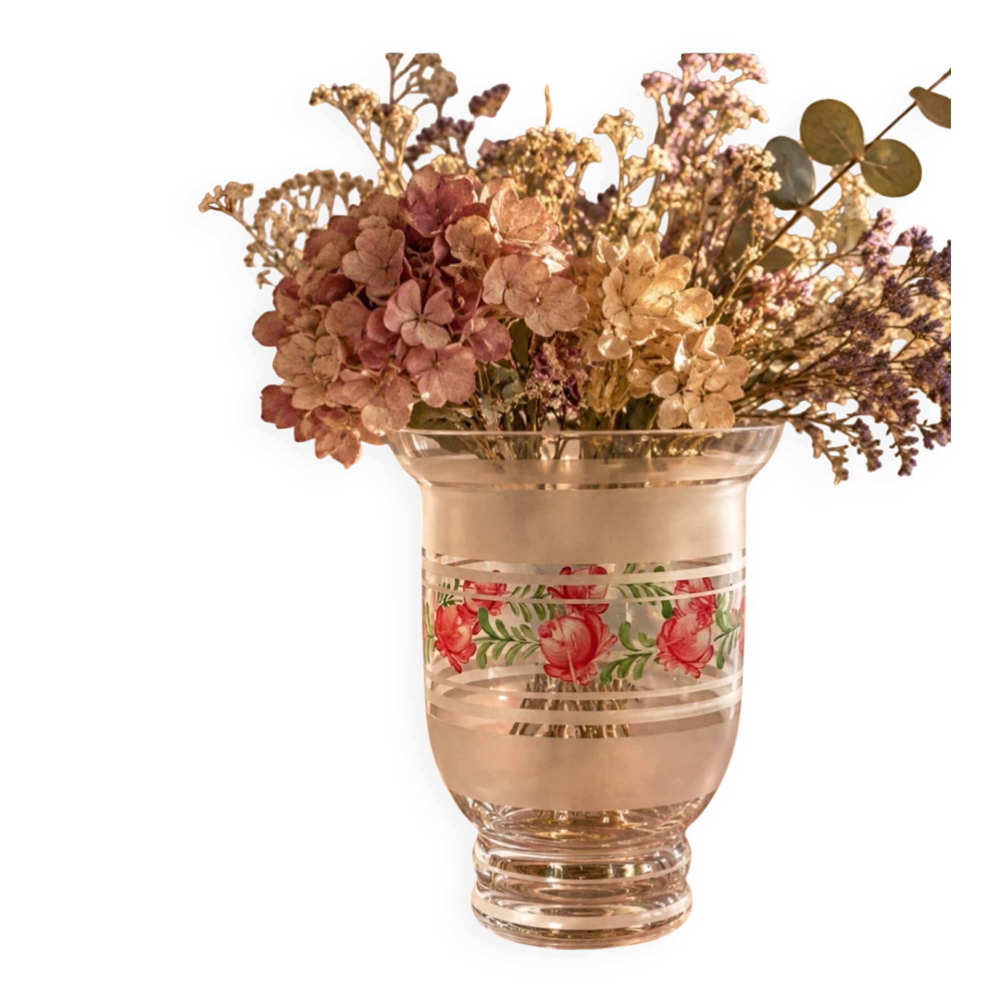 Vintage vase from the 1950s – Frosted glass with hand-painted decorations