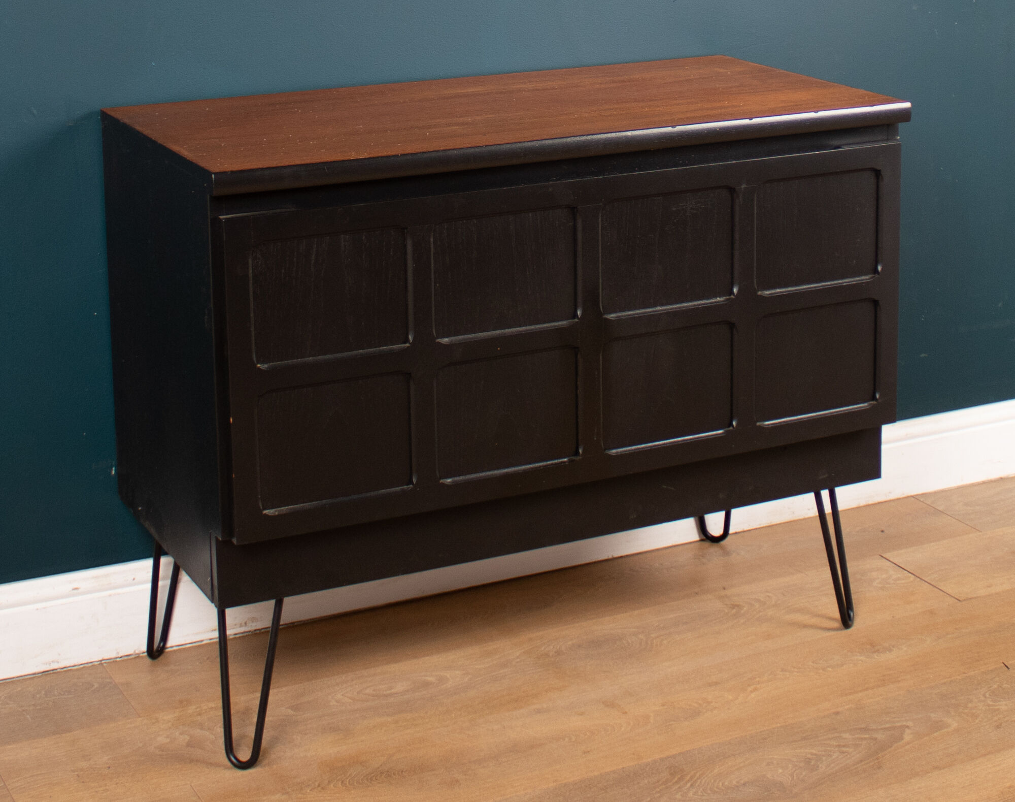 Retro 1960s painted nathan squares sideboard tv cabinet on hairpin legs