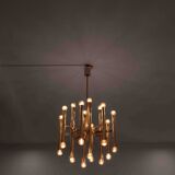 Grand lustre tubulaire Sciolari en laiton, Italie années 1960