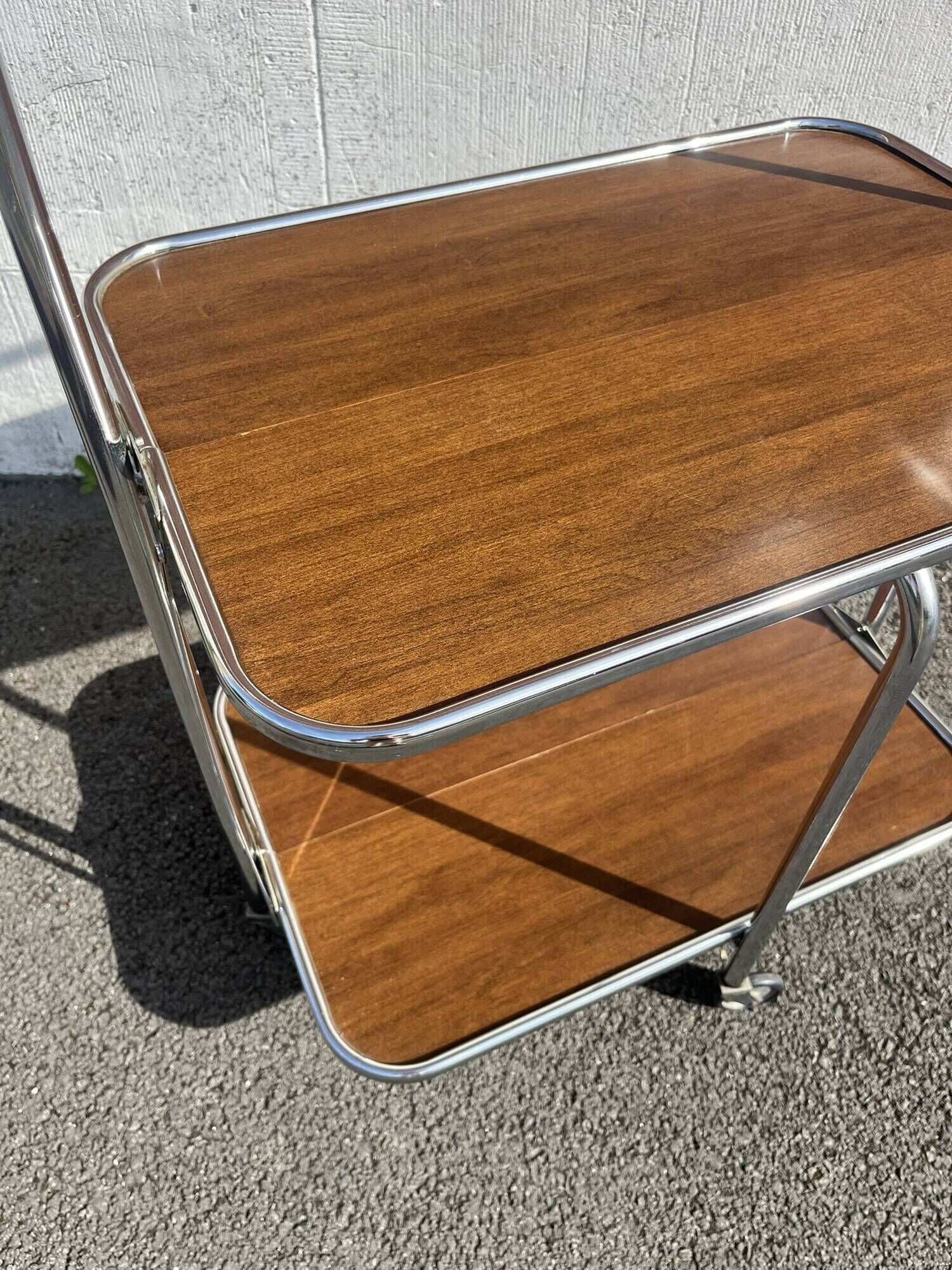 Folding dessert trolley / mid-century service cart in chrome and formica