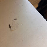 Vintage console in weathered white wood – Chic country style, tapered legs.