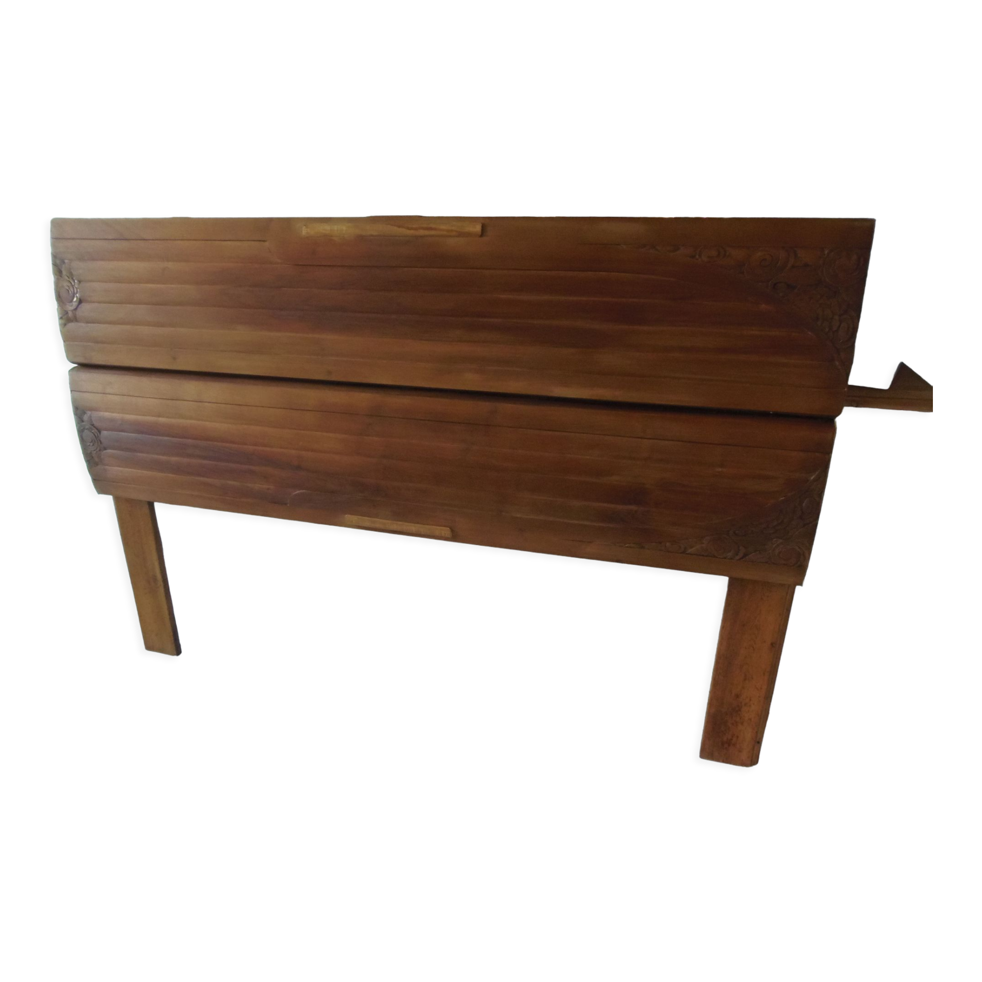 Headboard made with two art nouveau doors in walnut, waxed finish,