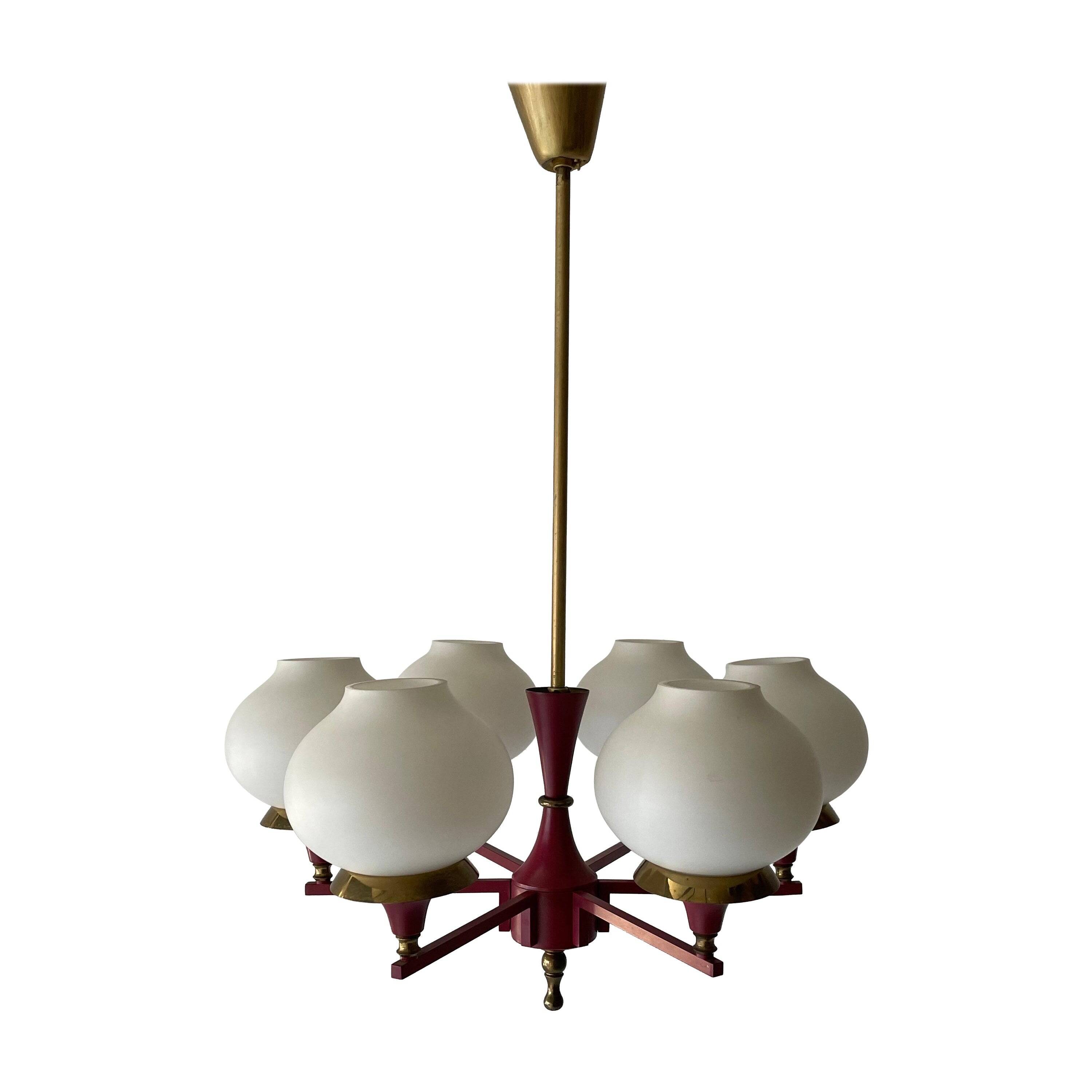 6 pendant lamps in glass and burgundy brass by Hans-Agne Jakobsson, 1960s, Sweden