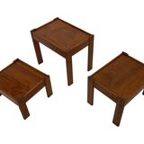 Vintage set of 3 side tables nesting pine wood 60s