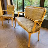 2 cabriolet armchairs and a Louis XV salon bench