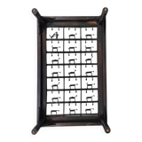 French brutalist coffee table, forged wrought iron, shepherd with dog and his herd, 1970s, transparent glass top