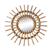 Sun mirror in rattan and bamboo 60s