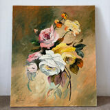 Autumn roses, oil on canvas signed Esterel.
