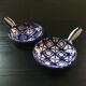 Pair of blue decorated fondue pots
