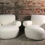 Armchairs (the pair) ecru in curly wool