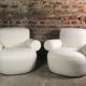 Armchairs (the pair) ecru in curly wool