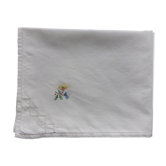 Old white cotton tablecloth embroidered with flowers 82x84cm