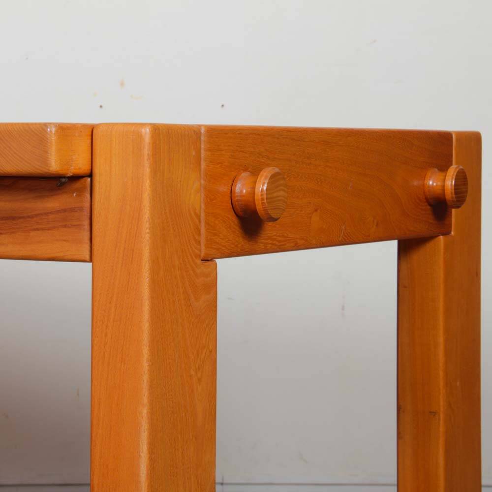 Solid elm dining table for Maison Regain, 1980