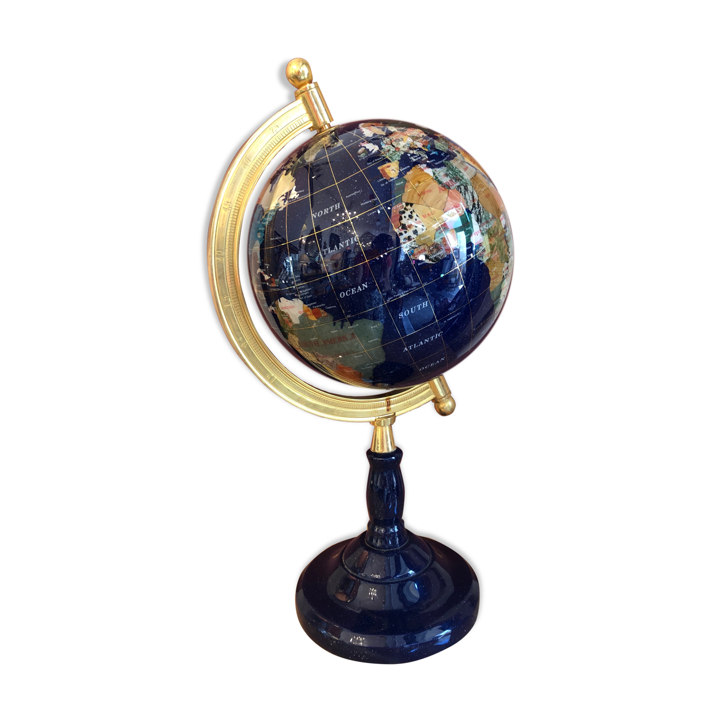 Globe terrestre g.e.m in lapis, hard pierres and motherpearl