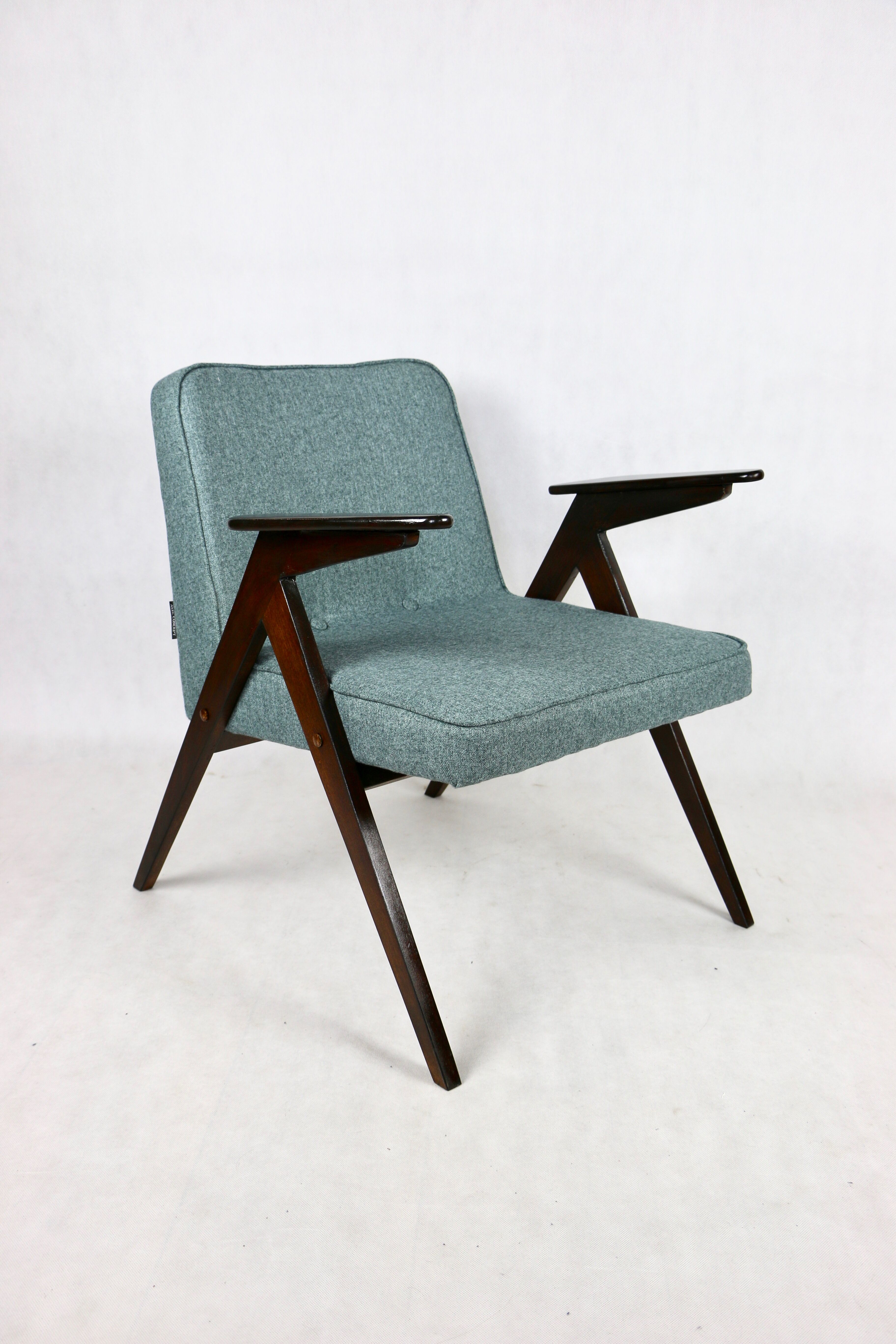 Bunny armchair in blue tweed by Józef Chierowski, 1970s