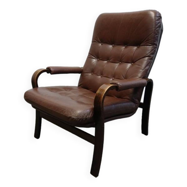 Fauteuil en cuir du milieu du siècle