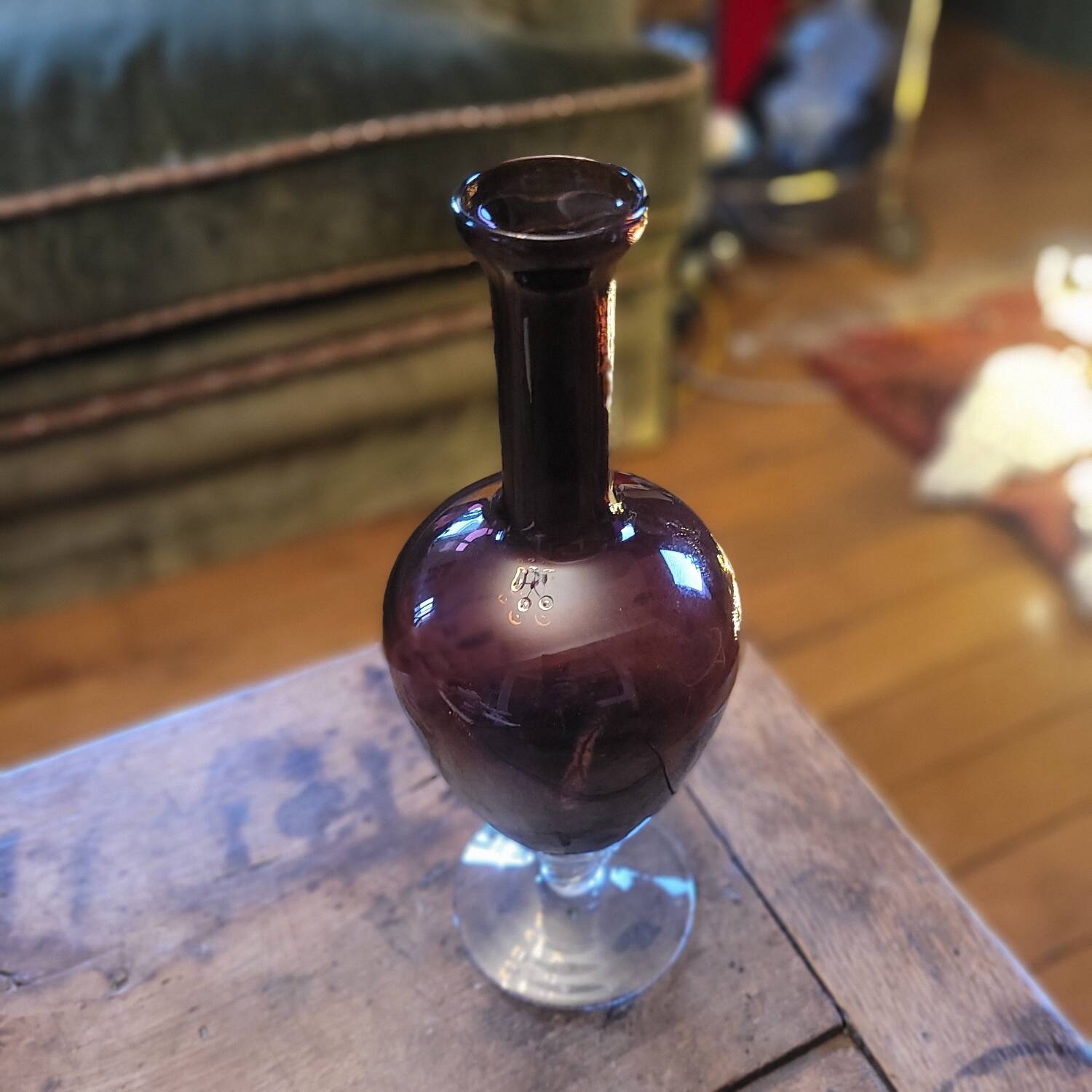 Amber glass soliflore vase on crystal base - Art glass from the years