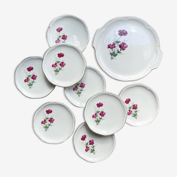 Service à dessert vintage 8 personnes en porcelaine de gien france modèle elegance motif fleuri