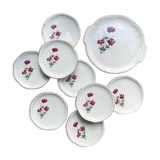 Vintage dessert service for 8 people in Gien porcelain from France, Elegance model, floral motif