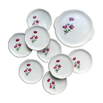 Vintage dessert service for 8 people in Gien porcelain from France, Elegance model, floral motif
