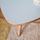 Tripod coffee table – Rattan & Bamboo – Sky blue top – Vintage 60s