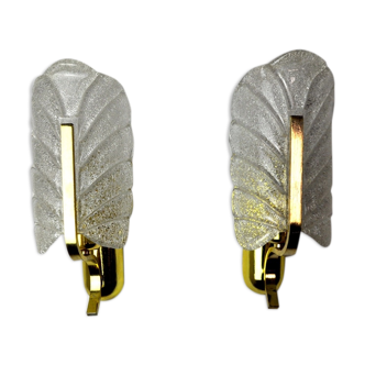 Pair of "leaf" wall lamps by Carl Fagerlund, Murano glass, Germany, 1970