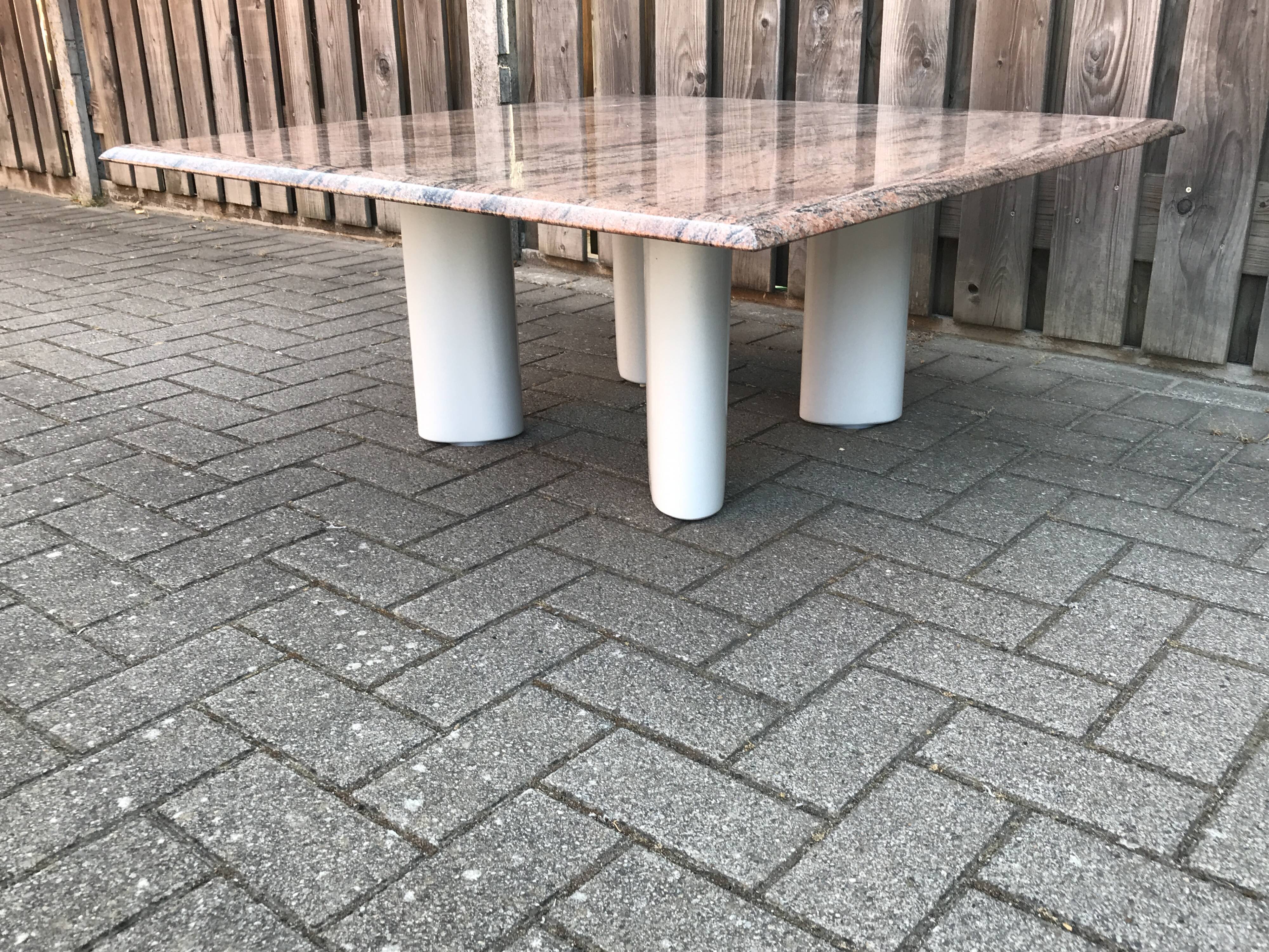 Italian modernist red travertine and metal square coffee table 1970s