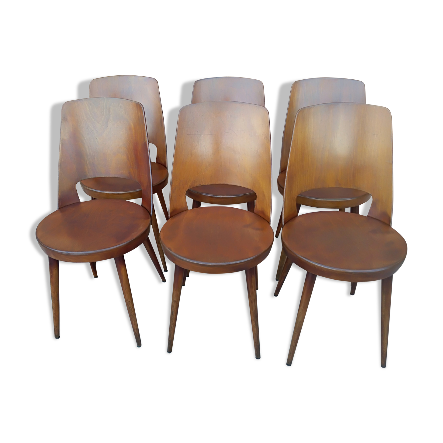 Suite de 6 chaises de bistrot Baumann modèle Mondor années 1960