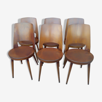 Suite de 6 chaises de bistrot Baumann modèle Mondor années 1960