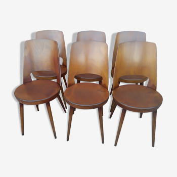 Suite of 6 chairs by Bistrot Baumann model Mondor 1960s