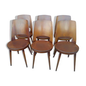 Suite of 6 chairs by Bistrot Baumann model Mondor 1960s