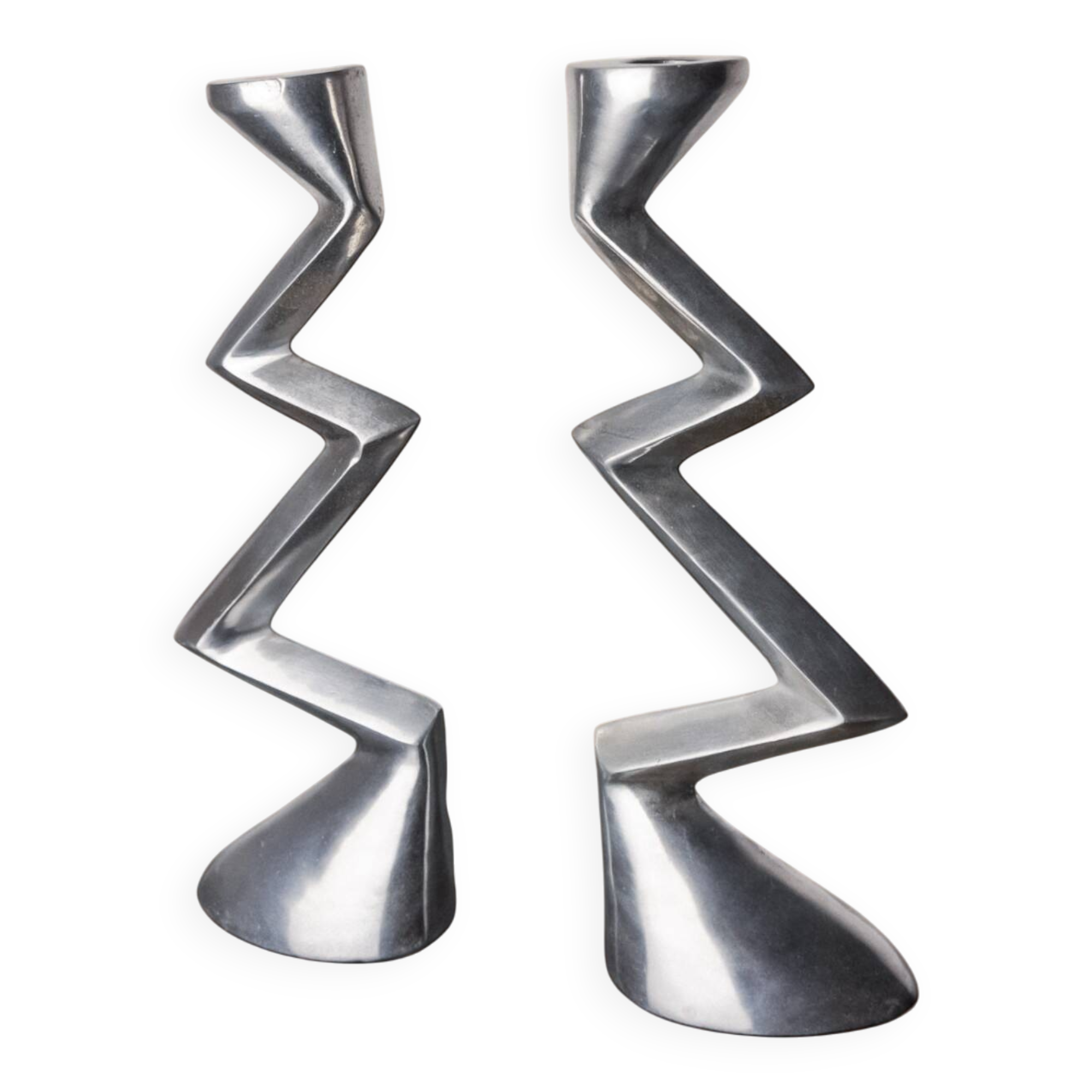 Pair of zigzag candlesticks, England, 1980