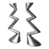Pair of zigzag candlesticks, England, 1980