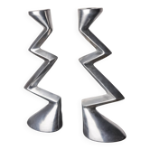 Pair of zigzag candlesticks, England, 1980