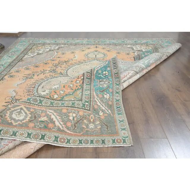 1970s Vintage Persian Handmade Wool Cotton Orange Area Rug 278x343