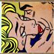 Original pop-art poster, reissue of Roy Lichtenstein's "Kiss v 1964".