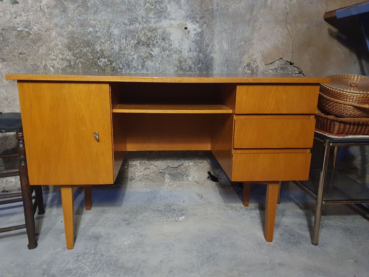 Vintage light oak desk from the 70s