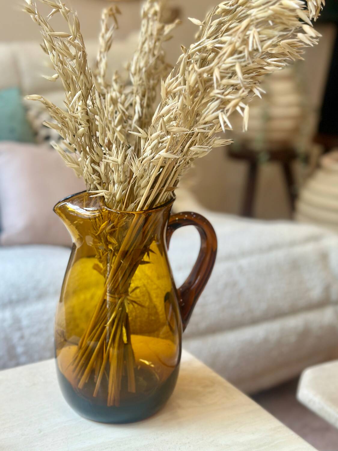 Vintage European Amber Blown Glass Carafe Vase, 1950s-60s