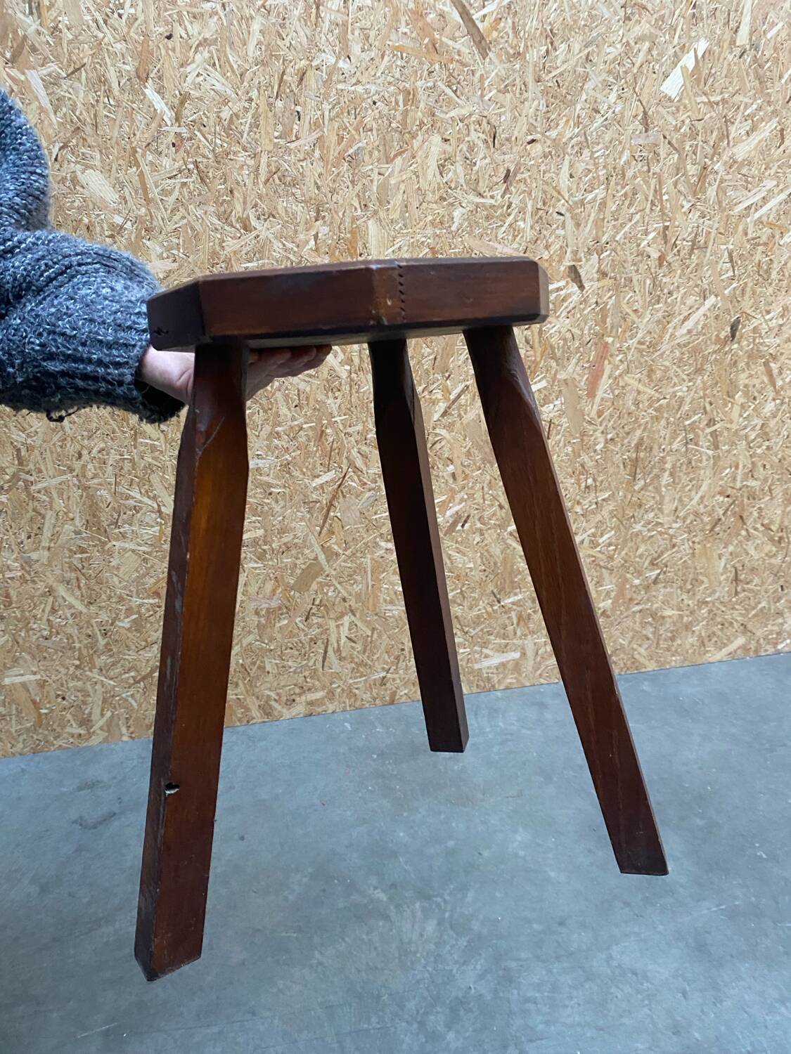 Brutalist wooden stool