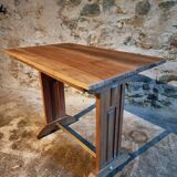 Vintage 1930s French bistro table – beech base, walnut top and nickel-plated stand