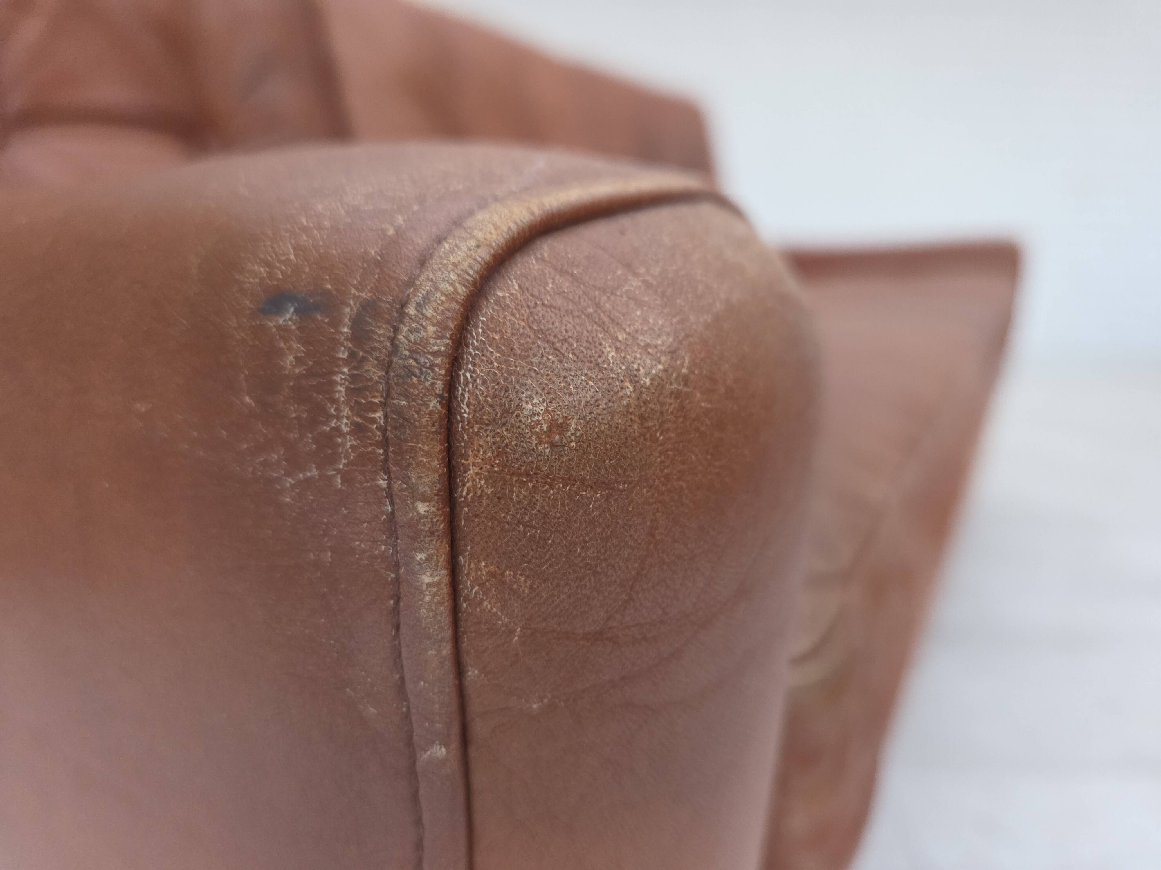 1970s, 3-seater Danish sofa, brown furniture leather with patina.