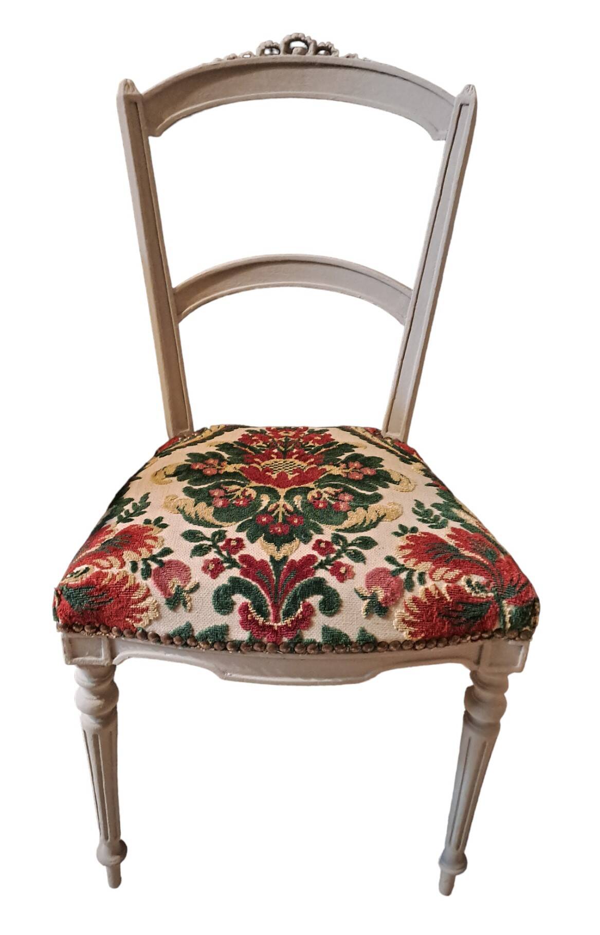 Empire style chair redone in velvet fabric, old floral pattern, 1900