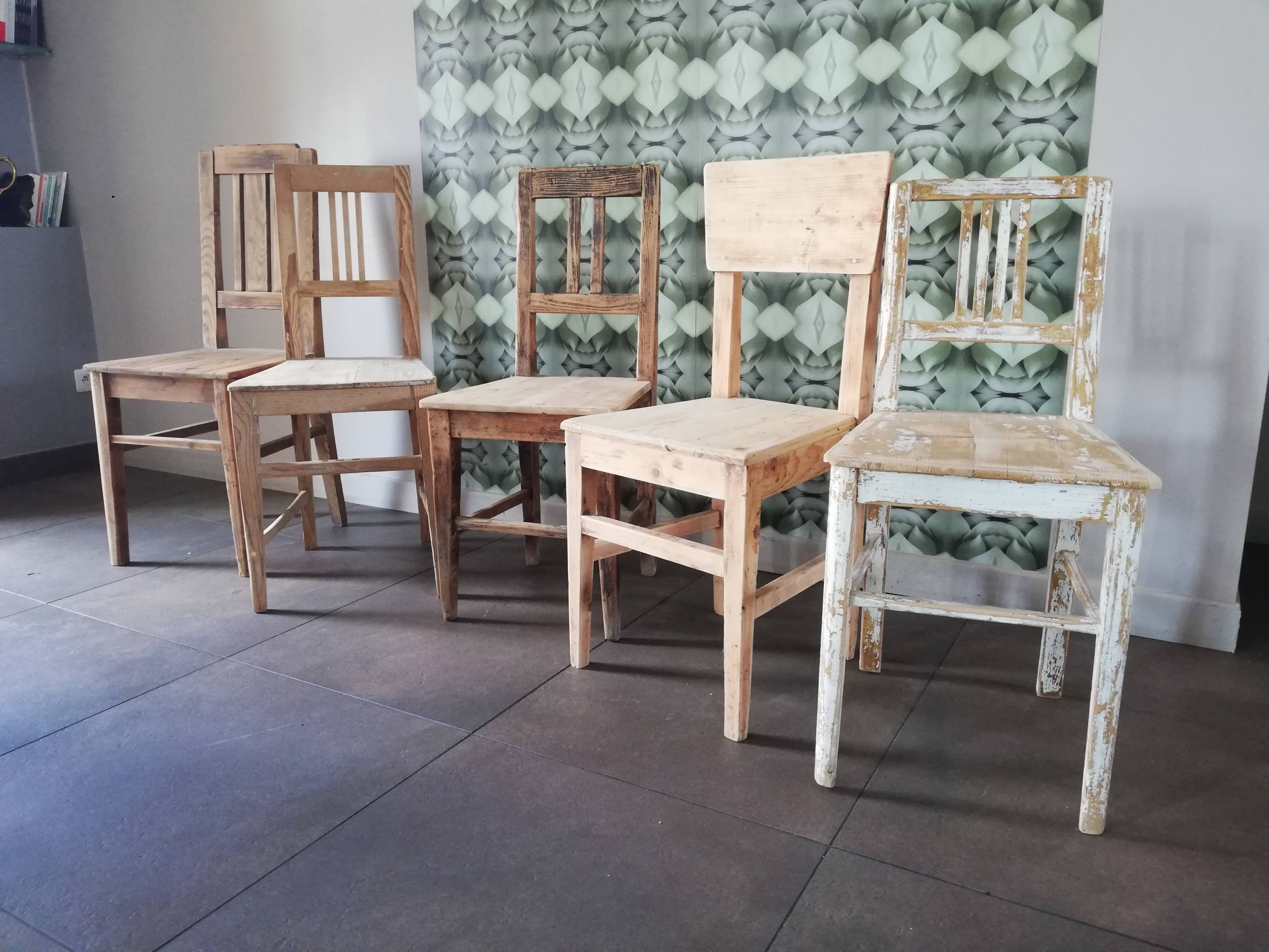5 vintage wooden chairs