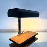 1950s desk lamp with teak base and grey lacquered metal