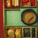 Old mahogany game box with bone tokens, XIXth century
