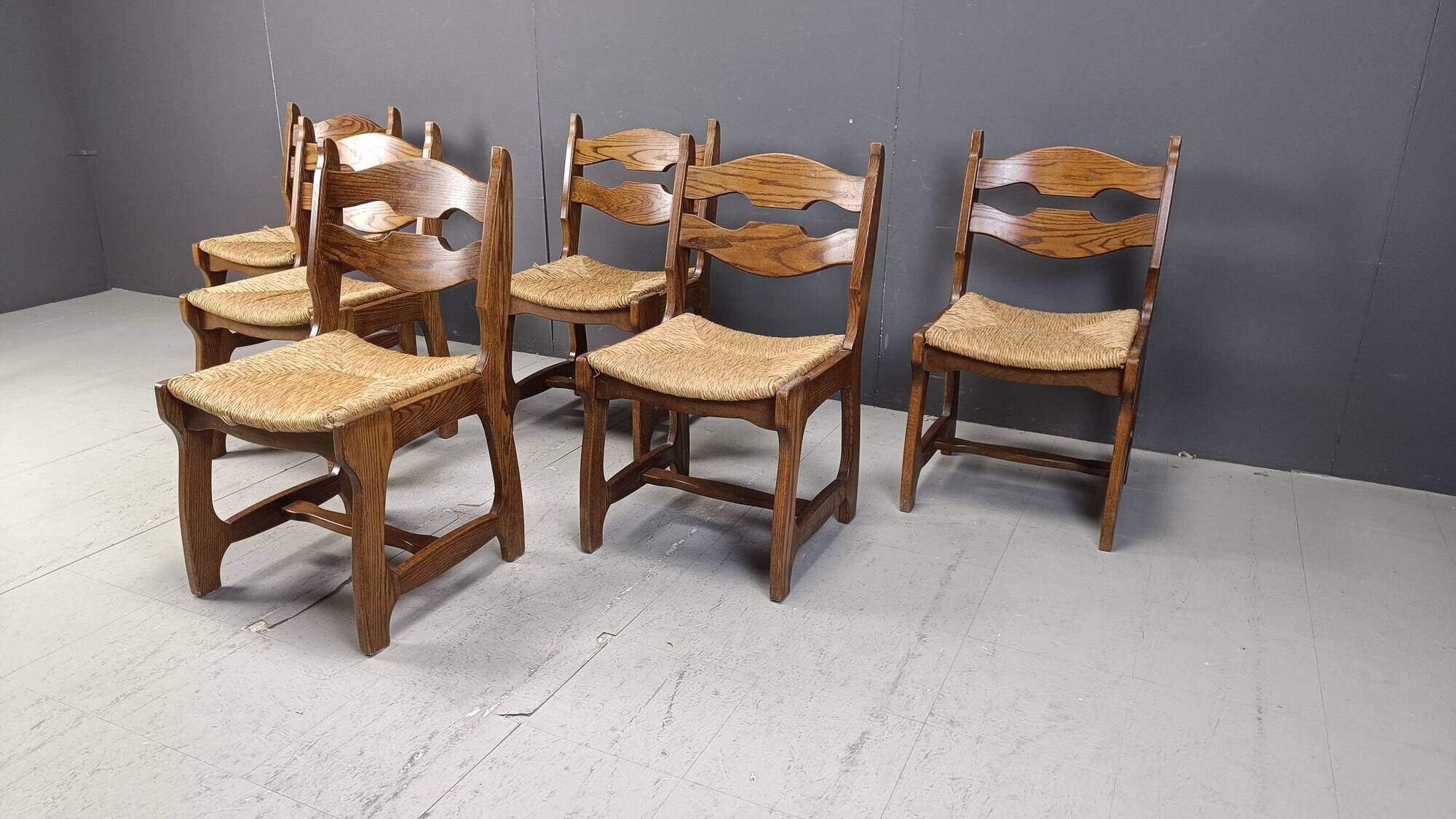 Vintage oak and wicker dining chairs, 1960s
