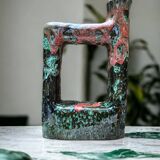 Tamegroute vase in green and red ceramic with geometric pattern - Unique handmade Tamegroute pot