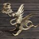 Large Brass Candlestick - Mythological Winged Griffin Dragon - Gothic