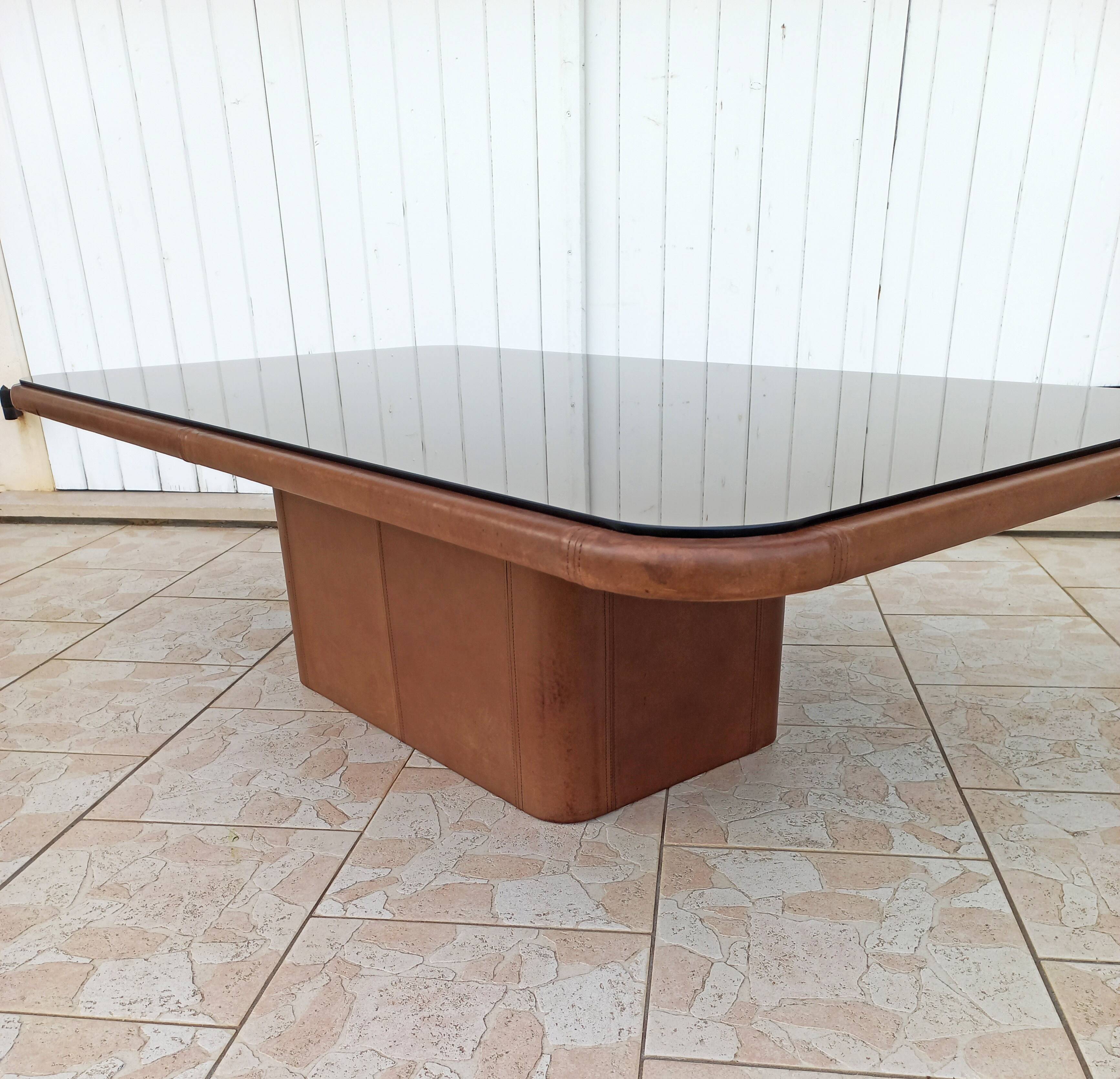 Brown leather designer coffee table